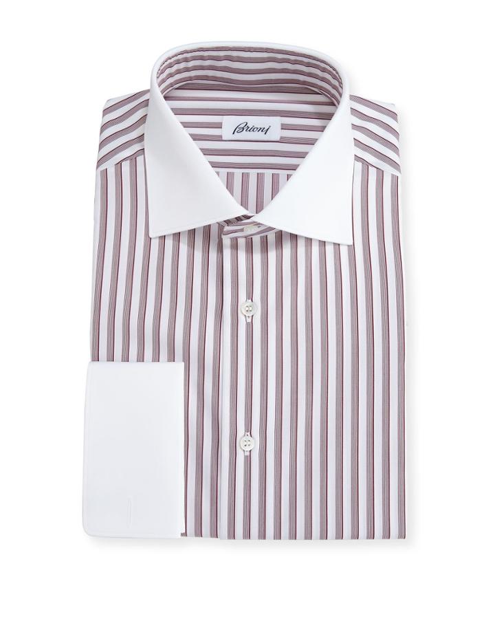 Striped Dress Shirt With Contrast Collar & Cuffs, Red