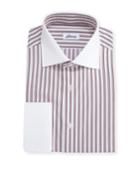 Striped Dress Shirt With Contrast Collar & Cuffs, Red
