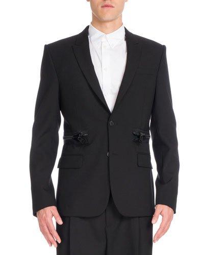 Zipper-waist Two-button Sport Jacket, Black
