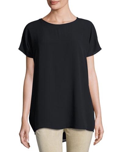 Short-sleeve Keyhole-back Tunic, Black