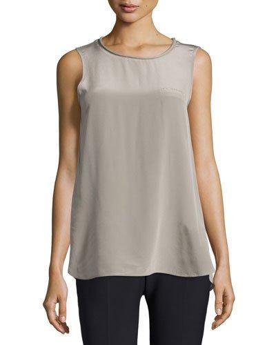 Sleeveless Silk Top, Beige