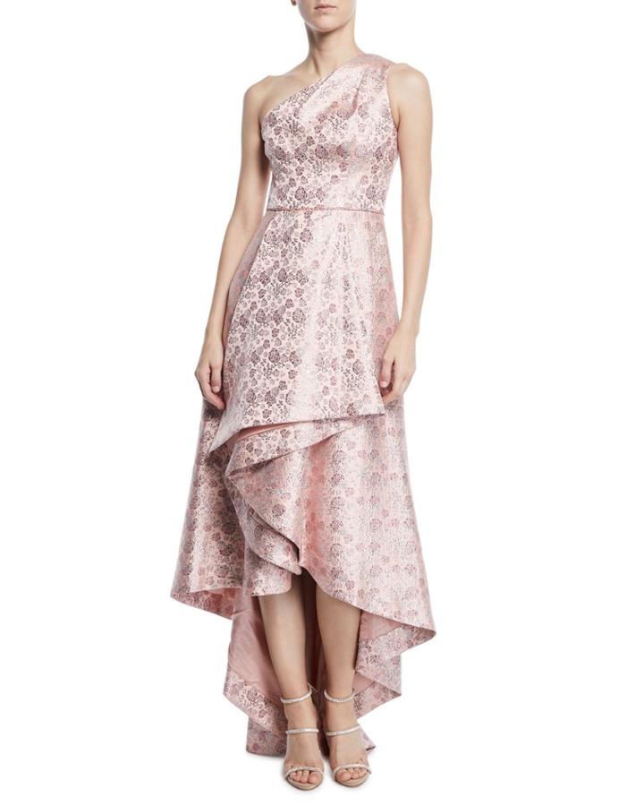 One-shoulder Jacquard High-low Gown