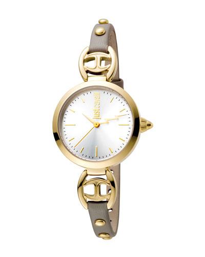 28mm Logo Macrame Leather Watch, Gray