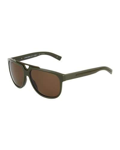 Black Tie Plastic Square Sunglasses, Green