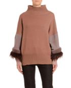 Mink-fur Trim Cashmere Mock-neck