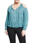 Stingray Cold-shoulder Peasant Top, Turquoise,