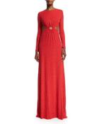 Long-sleeve Embellished Gown W/cutouts,