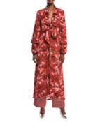 Poppy Floral-print Tie-front Embellished Kimono Jacket