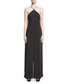 Sleeveless Stretch Crepe Wide-leg Jumpsuit, Black
