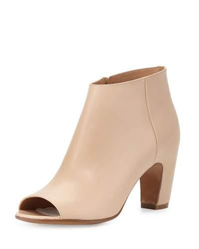 Leather Open-toe Curved-heel Bootie, Beige