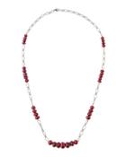 Long Ruby & Diamond Beaded Necklace