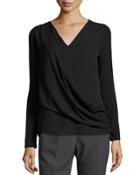 Jersey Chiffon-overlay Long-sleeve Top