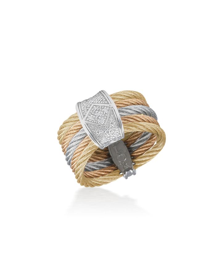 Tricolor Stacked Ring W/ Diamond Pave,