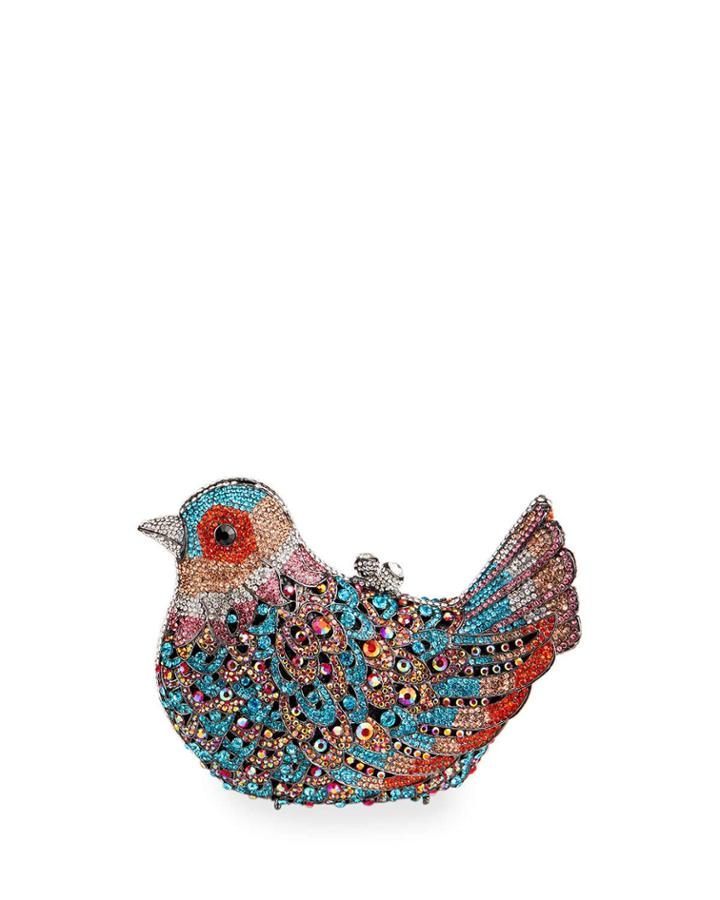 Multicolored Beaded Crystal Bird Clutch Bag
