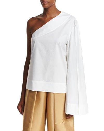 Freja One-shoulder Boxy Poplin Top, Cream