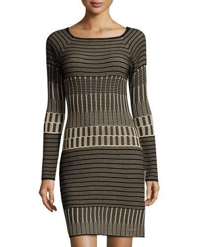 Long-sleeve Sweater Dress, Black/champagne