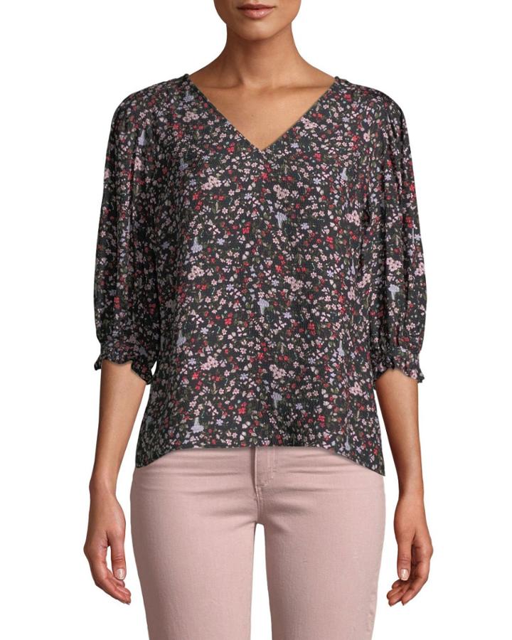Lyra 3/4-sleeve Silk Floral Top