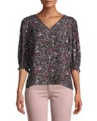 Lyra 3/4-sleeve Silk Floral Top
