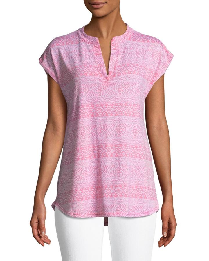 Split-neck Short-sleeve Ikat Tee