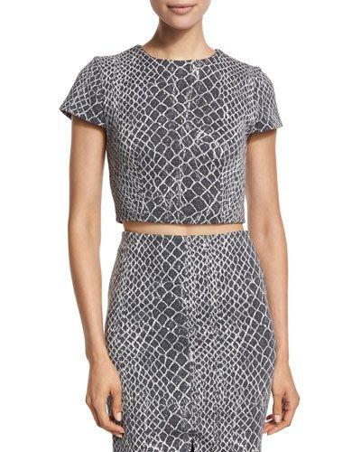 Latisha Snakeskin-print Cropped T-shirt,