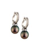 14k Tahitian Pearl & Diamond Hoop Drop Earrings