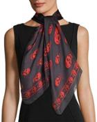 Skull-print Silk Scarf, Gray/orange