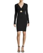 Twist-front Stretch Long-sleeve Dress, Black