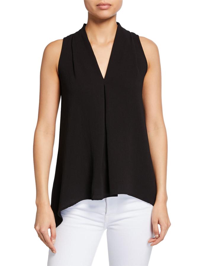 Sleeveless V-neck Top W/ Inverted Pleat