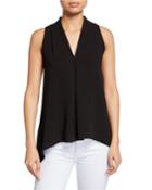 Sleeveless V-neck Top W/ Inverted Pleat