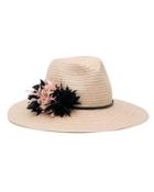 Emmanuelle Floral Wide-brim Fedora Hat, Neutral