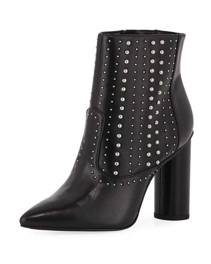 Hollis Studded Faux-leather Booties, Black