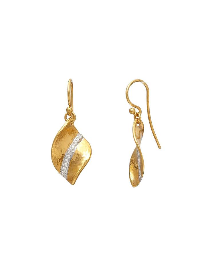 22k Swirl Drop Earrings W/ Diamonds