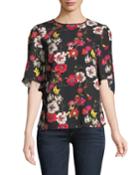 1/2-sleeve Floral-crepe Blouse