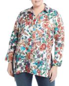 Floral Button-front Linen Tunic,