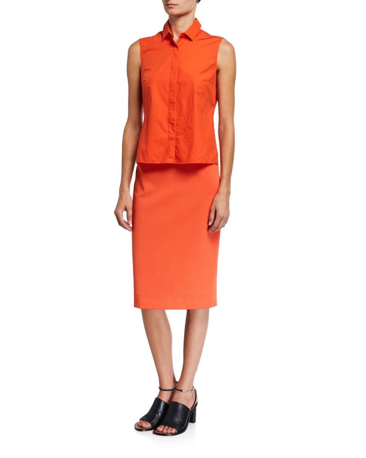 Shirtdress With Sleeveless Cotton Top And Stretch Pencil