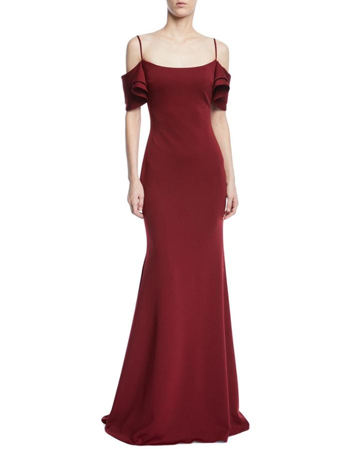 Trumpet Gown W/ V-back Ruffle Overlay