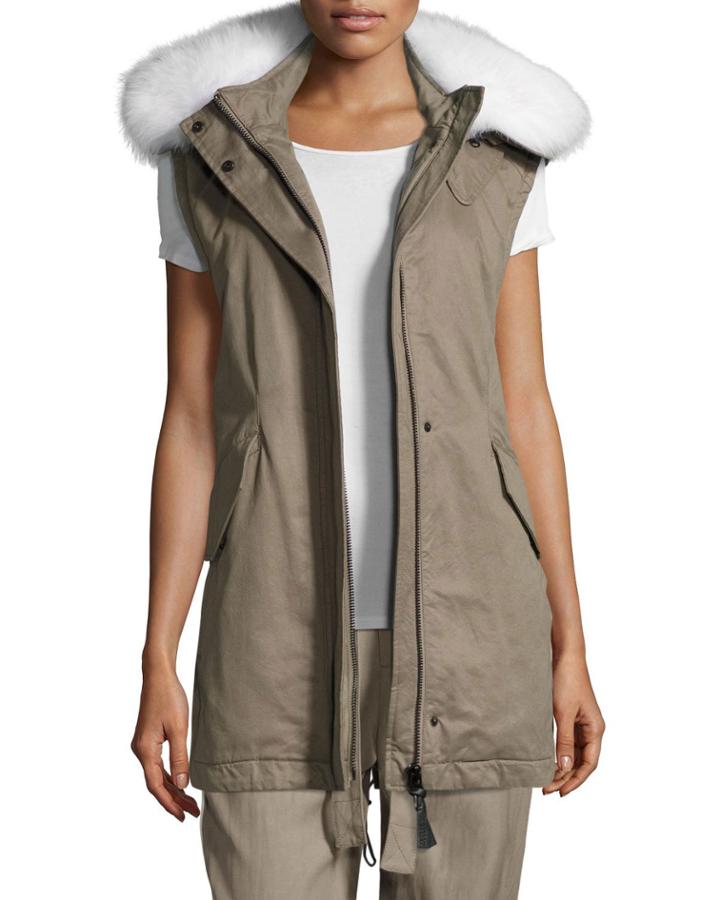 Utility Cotton Vest W/ Fur Hood,