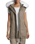 Utility Cotton Vest W/ Fur Hood,