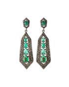 Silver Spike Drop Earrings With Green Emerald & Diamonds
