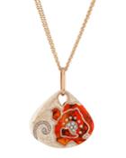 18k Rose Gold Fan Enamel Pendant Necklace W/ Diamonds