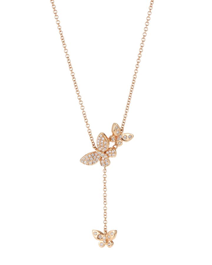 18k Pink Gold Diamond Butterfly Y-drop Necklace