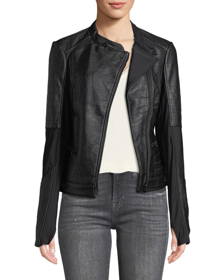 Ryder Faux-leather Moto Jacket With Stretch-knit Inserts