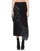 Wave-raffia Fringe Wool-blend Midi Pencil
