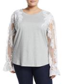 Embroidered Lace-sleeve Tee,