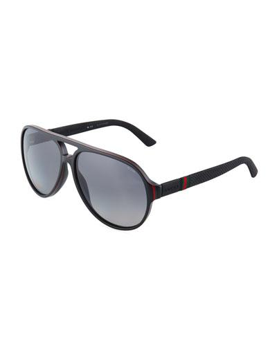 Polarized Acetate Aviator Sunglasses, Black