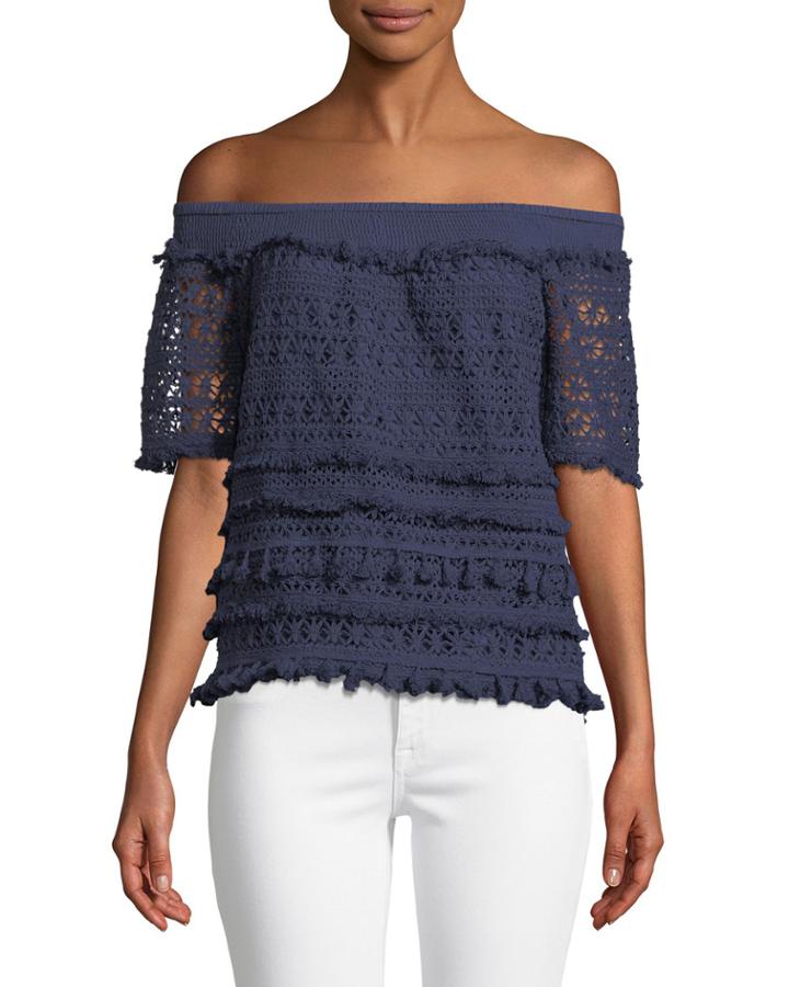 Off-the-shoulder Crocheted Tee