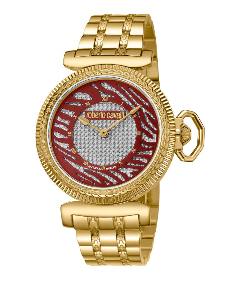 38mm Zebra Bracelet Watch, Burgundy/gold