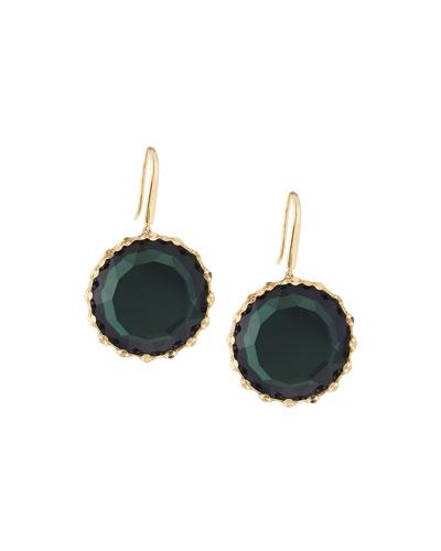 14k Midnight Round Drop Earrings, Green