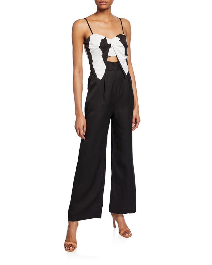Stripe Twist-front Sweetheart Keyhole Jumpsuit