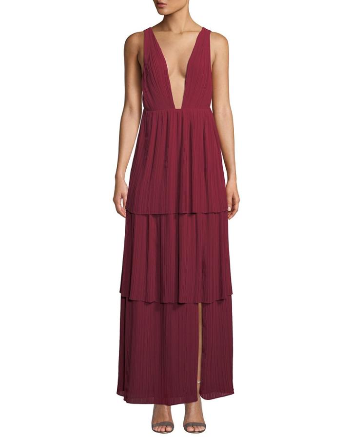 The Callie Plunging-neck Tiered Gown